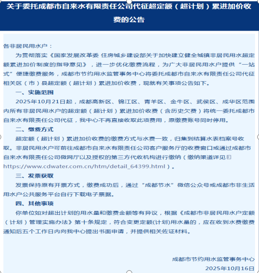 帮助用水单位降低水耗，避免超定额（超计划）累进 加价收费的情况发生，在成都实现用水托管服务
